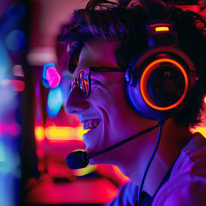 He’s In The Zone: Gamer’s Joy Captured in Vibrant Light