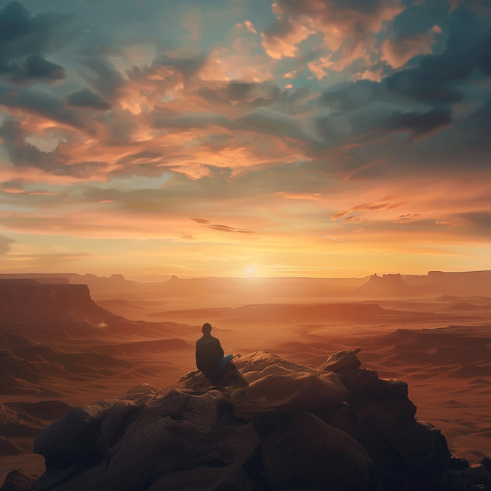 Solitude and Sunset: A Moment of Contemplation in the Desert