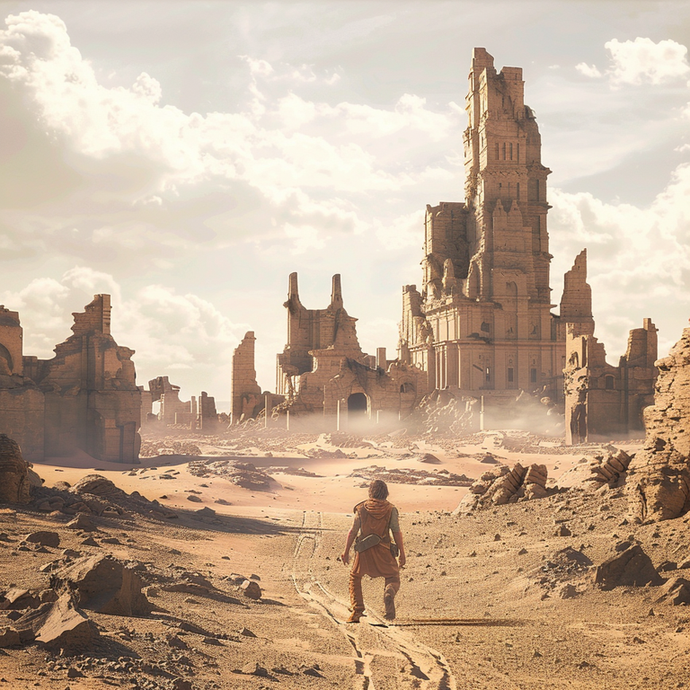 Lost in the Sands: A Lone Wanderer Explores Ancient Ruins