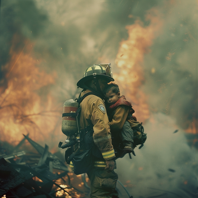 Firefighter Bravely Rescues Child from Burning Building