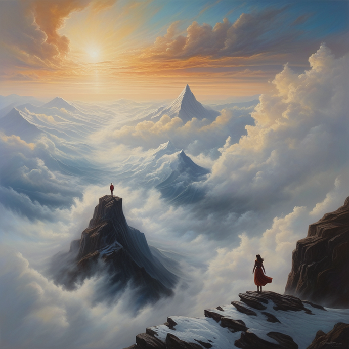 Two Figures Stand at the Edge of the World, Embracing the Dawn