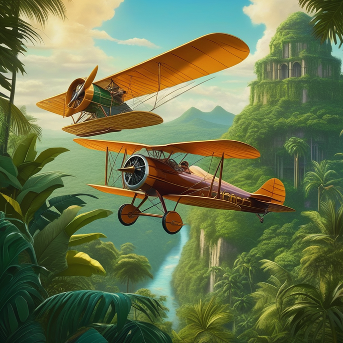 Adventure Awaits: Biplanes Soar Over Lush Jungle