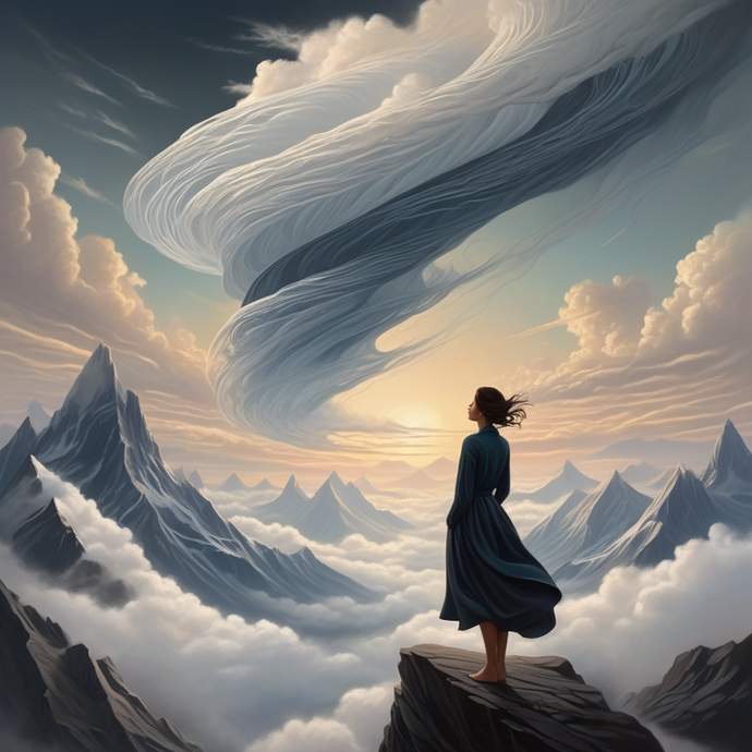 Lost in Wonder: A Woman Gazes at a Swirling Sky