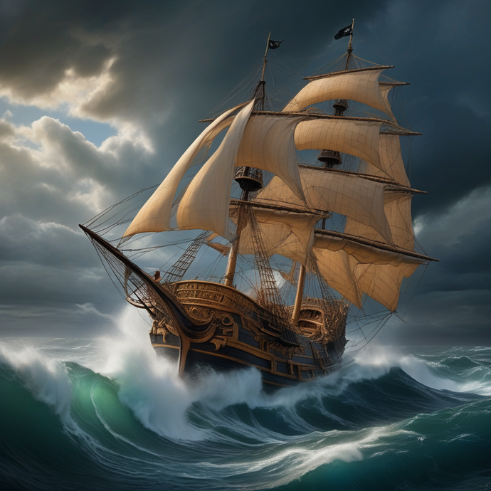 Pirate Ship Battles a Furious Storm