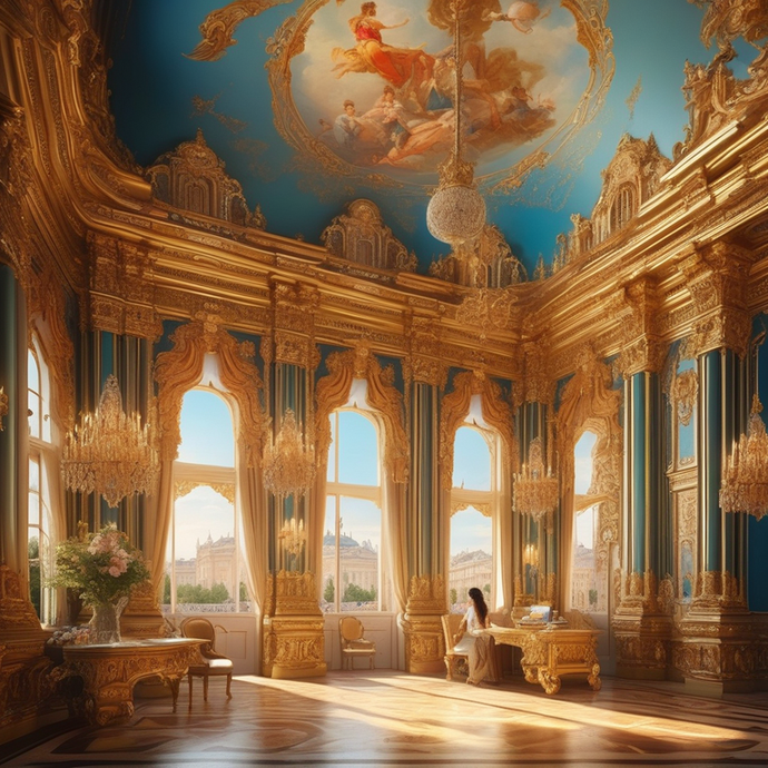 A Regal Retreat: Sunlight Bathes a Grand Room in Gold and Blue