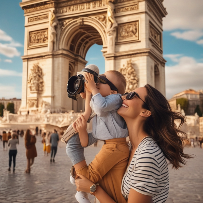 Capturing Parisian Joy: A Mother and Son’s Moment at the Arc de Triomphe