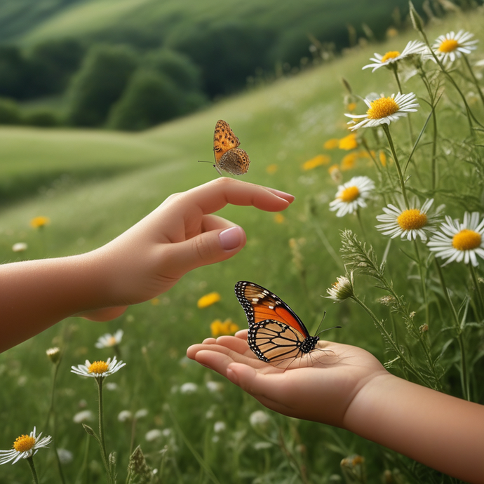 Reaching for Wonder: A Moment of Serenity in a Field of Daisies