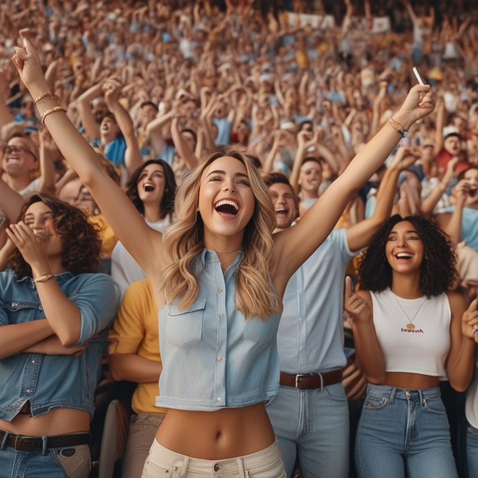 Joyful Celebration: Woman Cheers at Sporting Event