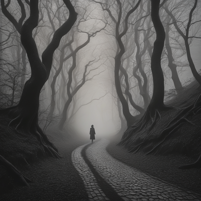 Lost in the Fog: A Solitary Figure Walks Through a Mysterious Forest