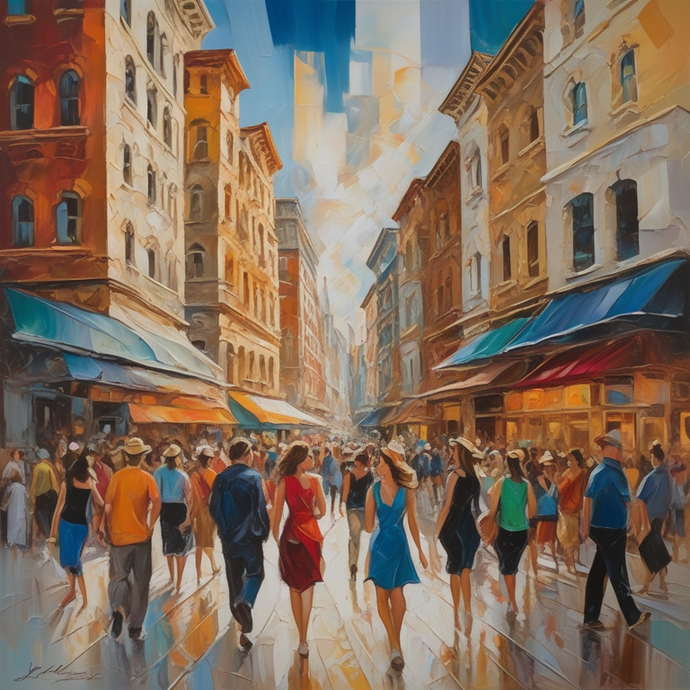 Vibrant City Life: A Bustling Street Scene