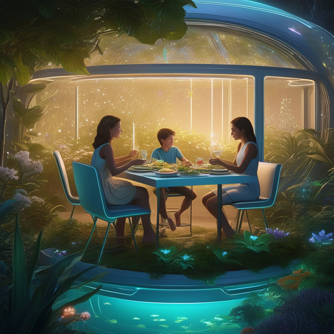 A Family’s Dinner in a Futuristic Oasis