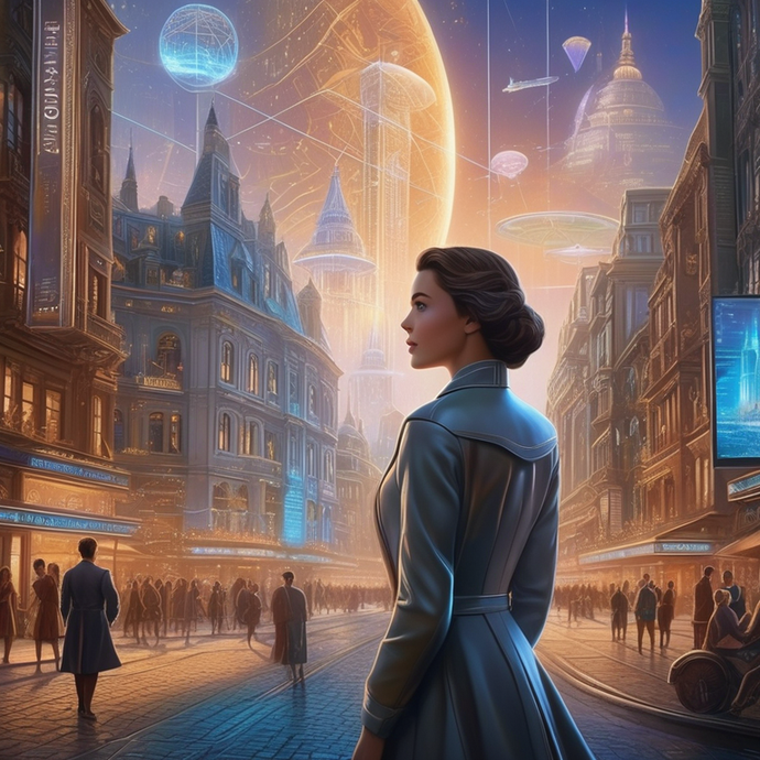 A Glimpse into Tomorrow: Woman Gazes at a Futuristic Cityscape