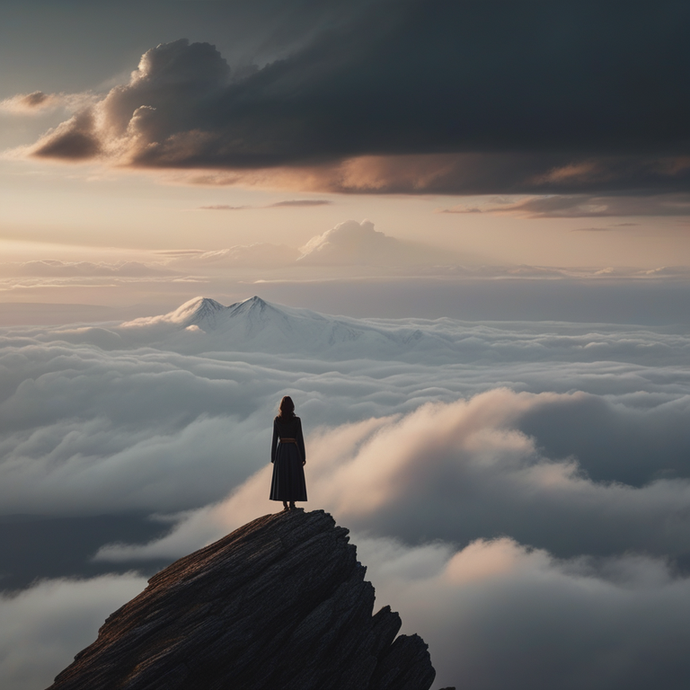 Solitude and Wonder: A Figure Silhouetted Against a Sea of Clouds