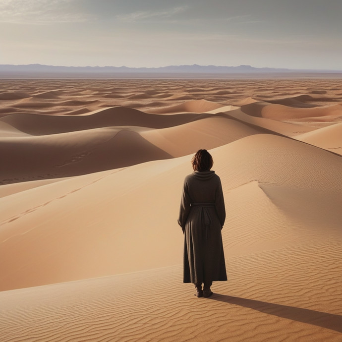 Lost in the Expanse: A Solitary Figure Contemplates the Desert’s Vastness