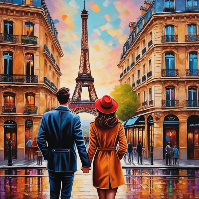 Parisian Romance Under a Sunset Sky