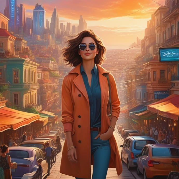 Sunset Stroll: A Woman in Orange Captures the City’s Vibe