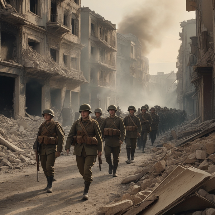 Soldiers March Through a City’s Ashes