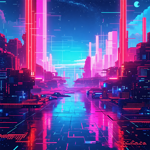 Neon Dreams: A Futuristic Cityscape Bathed in Light