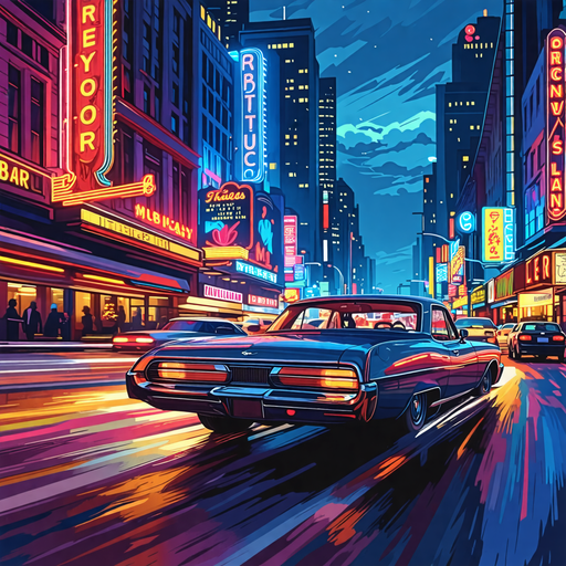 Neon Nights: A Classic Car Races Through the City