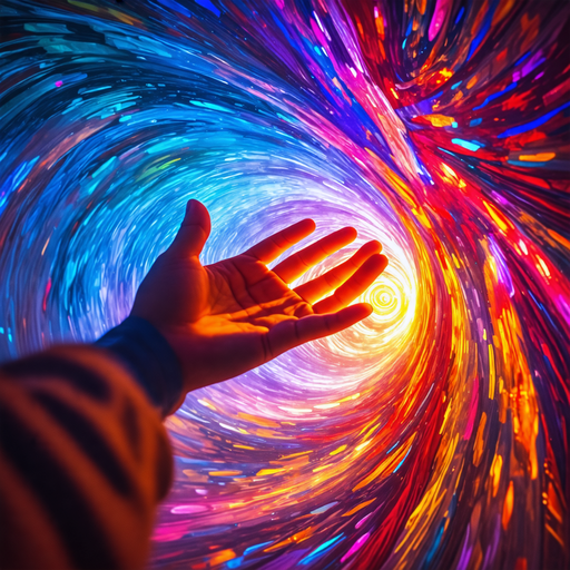 Reaching for the Dream: A Hand Grasps a Vibrant Vortex