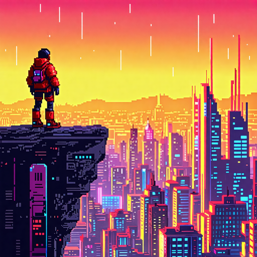 Silhouette of Solitude: A Futuristic Cityscape at Sunset