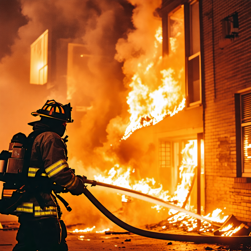 Firefighter Silhouetted Against Blazing Inferno