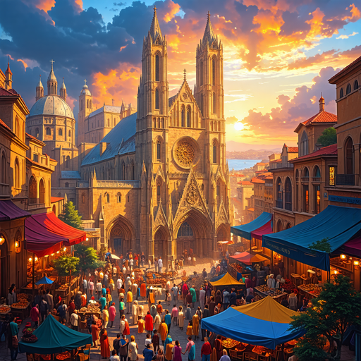 Sunset Splendor: A Medieval Marketplace Comes Alive