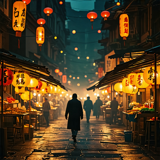 A Serene Stroll Through a Lantern-Lit Street