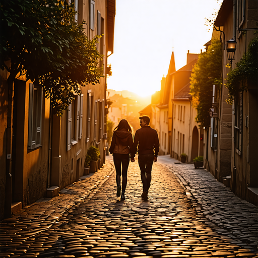 Sunset Romance on Cobblestone Streets