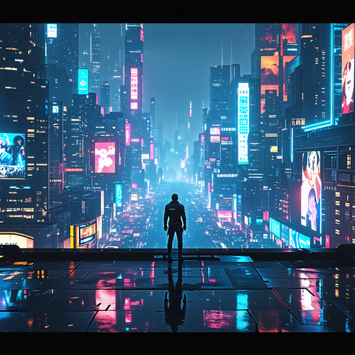 Lost in the Neon Labyrinth: A Cyberpunk Silhouette