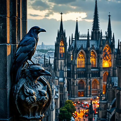 Ravens Watch Over a Gothic Cathedral at Dusk