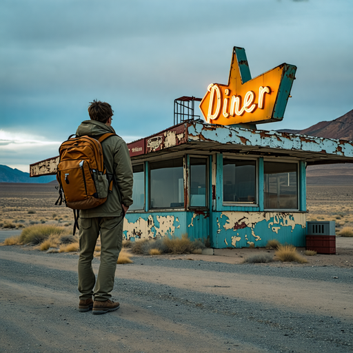 Lost in the Desert: A Moment of Solitude at an Abandoned Diner