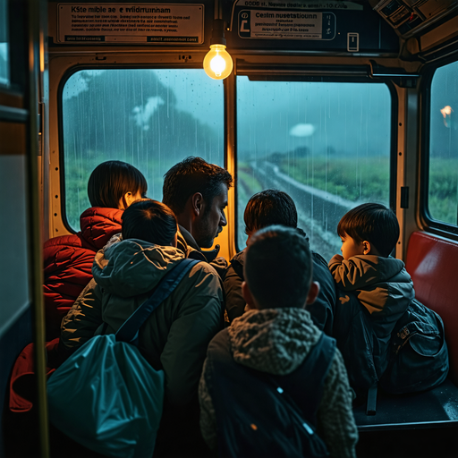 Lost in the Rain: A Moment of Contemplation on a Dimly Lit Train