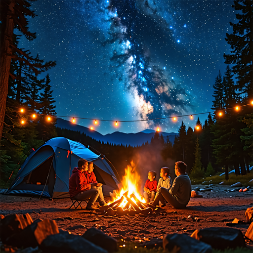 Family Campfire Under a Starry Sky