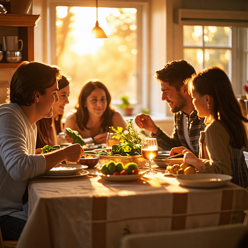 Golden Hour Gathering: Friends Share a Meal Under the Setting Sun