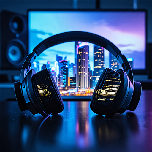 Urban Tranquility: Headphones Reflecting a Cityscape