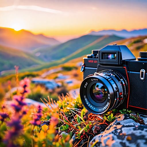 A Moment Captured: Vintage Camera at Sunset