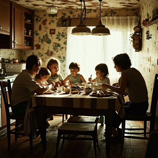 Intimate Family Dinner Under Soft Lighting