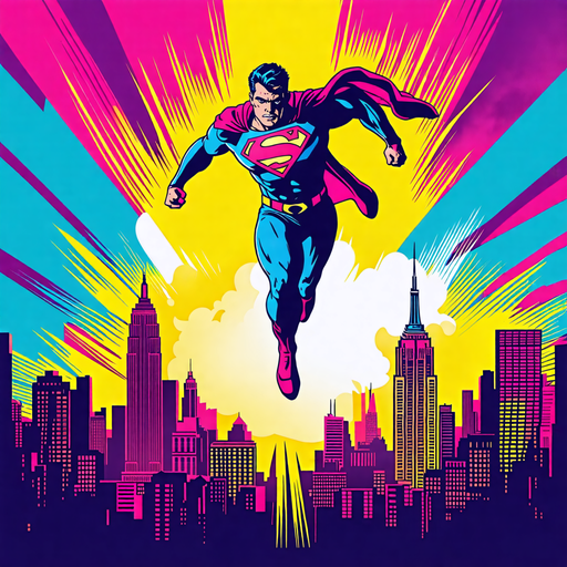 Superman Soars Above the City in Dynamic Comic Book Style