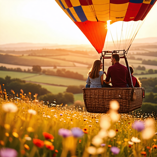 A Magical Sunset Ride: Couple and Child Delight in Hot Air Balloon Adventure