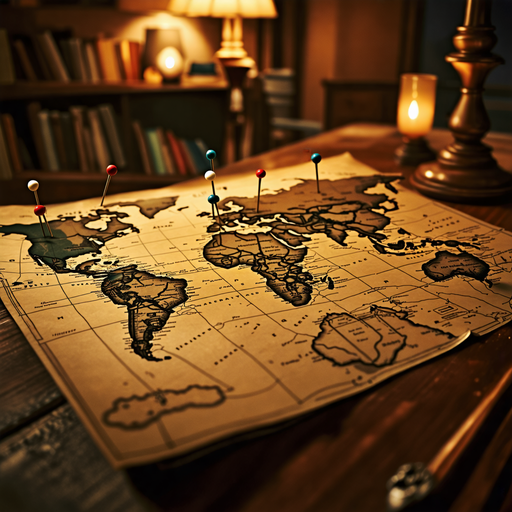 A World of Memories: Vintage Map Lit by Warm Candlelight