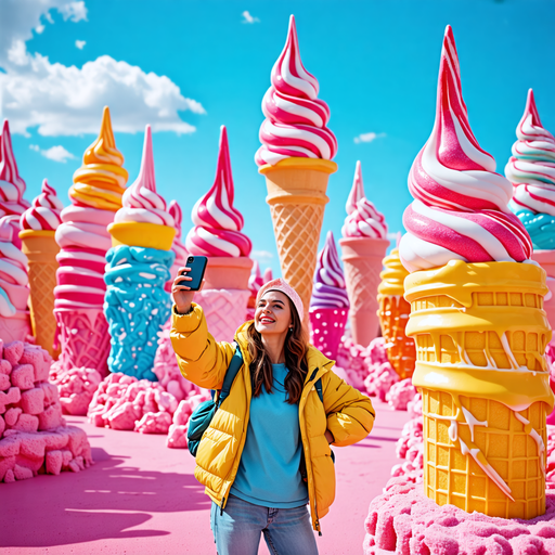 Lost in a World of Whimsy: Selfie with a Giant Ice Cream Cone