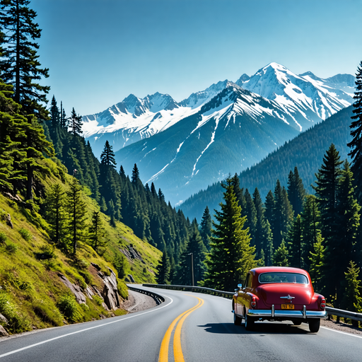 Classic Car Adventure Through Majestic Mountains