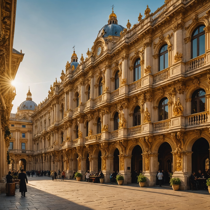 Golden Hour Elegance: A Grand Building Bathed in Sunlight