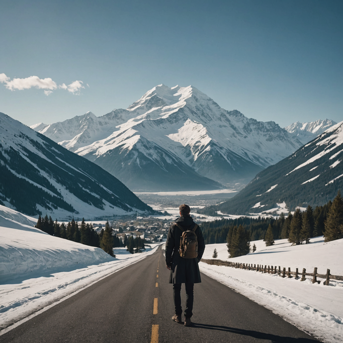 A Solitary Journey Through a Snowy Valley