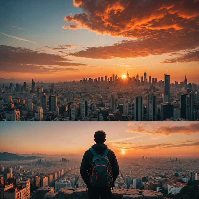 Sunset Serenity: A Lone Figure Contemplates the Cityscape