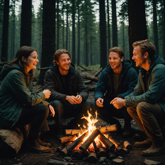 Campfire Laughter: Friends Gather Under the Stars