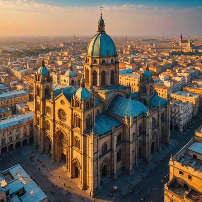 Golden Hour Majesty: A Cathedral Bathed in Sunset Light