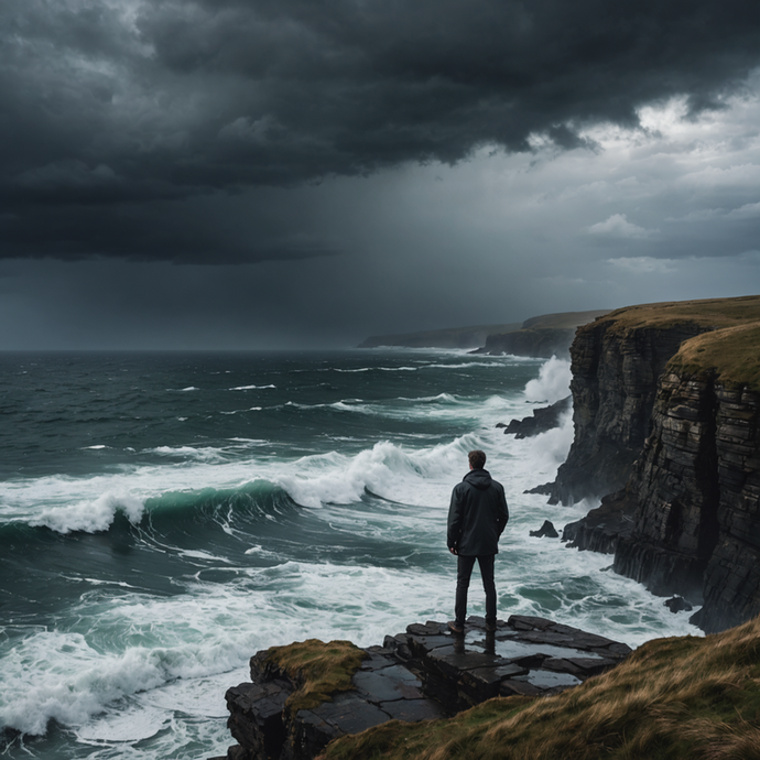 A Solitary Figure Battles the Fury of the Storm