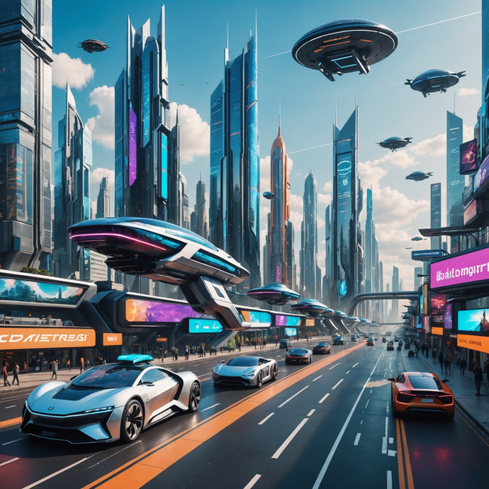 A Glimpse into the Future: Vibrant Cityscapes and Flying Cars